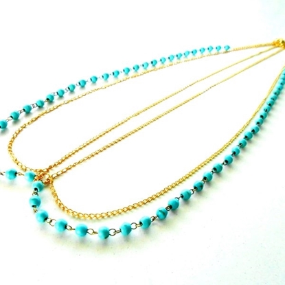 Picture of Hair Chains Accessory, Silver or Gold Chains with Turquoise Beads